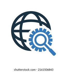 International, optimization, search icon. Editable vector logo.