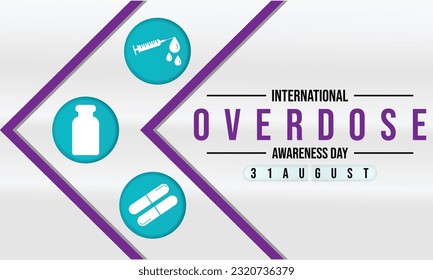 International Overdose Awareness Day (31th August).Stop overdose ingestion or application of a drug or other substance. Horizontal Banner Template Design. Vector Illustration.