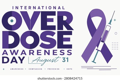 International Overdose Awareness Day August 31 Purple Ribbon Healthcare Banner Template. Perfect for healthcare campaigns, addiction prevention and social media.