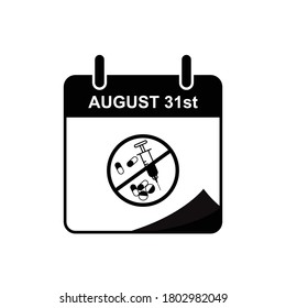 International Overdose Awareness day calendar icon with overdose stop icon. Design template vector