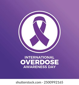 International Overdose Awareness Day poster vector illustration. Purple awareness ribbon icon in a circle. Template for background, banner, card. August 31 each year. Important day