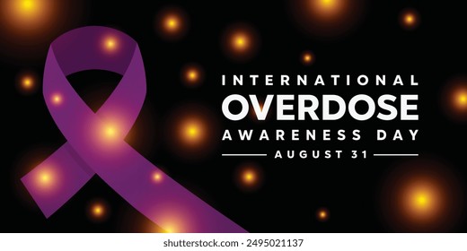 International Overdose Awareness Day. Ribbon and sparkle. Great for cards, banners, posters, social media and more. Black background.
