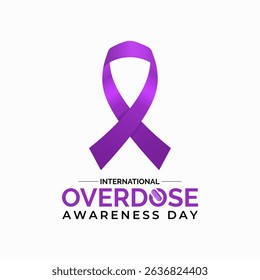 International Overdose Awareness Day. Unite for Prevention, Remember with Purpose. Syringe, pills, Medicine bottle, Capsules with powder or granules.. Purple Realistic ribbon. Banner poster,background