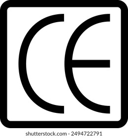 International Packaging Label Symbol, Conformité Européenne, European conformity sign flat black vector icon.