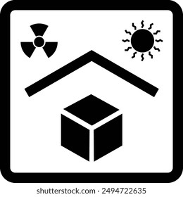 International Packaging Label Symbol, Protect From Heat and Radioactive Sources flat black vector icon.