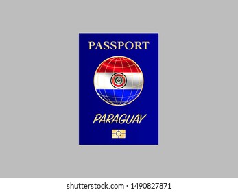 International Passport with biometric digital chip, realistiс dark blue cover isolated on gray background, vector illustration for icon,logo, with national flag and name of country Paraguay