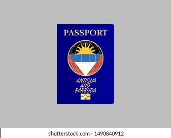 International Passport with biometric digital chip, realistiс dark blue cover isolated on gray background, vector illustration for icon,logo,with national flag and name of country 
Antigua and Barbuda