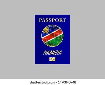International Passport with biometric digital chip, realistiс dark blue cover isolated on gray background, vector illustration for icon,logo, with national flag and name of country 