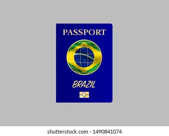 International Passport with biometric digital chip, realistiс dark blue cover isolated on gray background, vector illustration for icon,logo, with national flag and name of country 