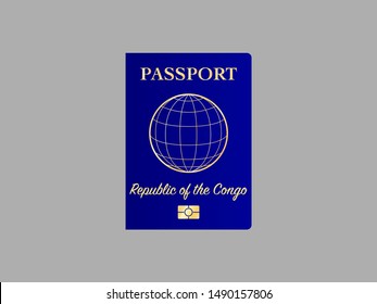 International Passport with biometric digital data chip, realistiс dark blue cover isolated on gray background, vector illustration for icon,logo, web with name of country Republic of The Congo