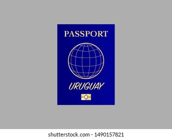 International Passport with biometric digital data chip, realistiс dark blue cover isolated on gray background, vector illustration for icon,logo, web with name of country Republic of Uruguay