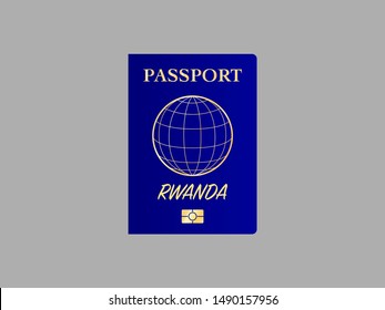International Passport with biometric digital data chip, realistiс dark blue cover isolated on gray background, vector illustration for icon,logo, web with name of country Republic of Rwanda