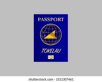 International Passport with biometric digital data chip, realistic blue cover, vector illustration for icon, logo, ads, brand with national flag of Oceanian Tokelau, dependent territory of New Zealand