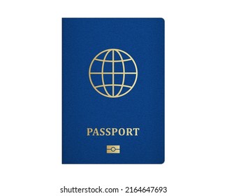 International passport with blue cover. Realistic E-passport template. Vector illustration