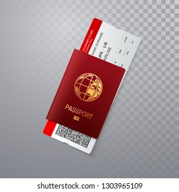 International passport with boarding pass. Vector illustration of pass or ID with flight ticket isolated on transparent background. Travel or business trip concept - Powered by Shutterstock - Get 15% off with code: PIKWIZARD15