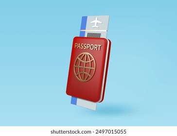 International passport with boarding passes. Vector illustration of identification document with flight tickets isolated on transparent background. Travel or business trip concept