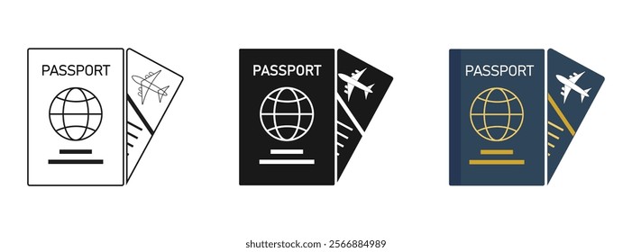 international passport cover template, passport icon. outline and filled vector illustration. passport with mark symbol Line art editable icon,