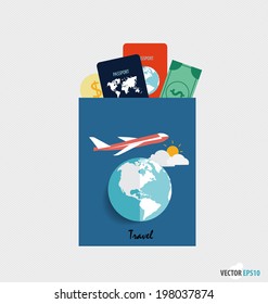 International passport and elements of travel. Vector Illustration 