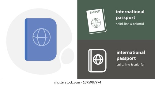 international passport flat icon, with passport simple, line icon
