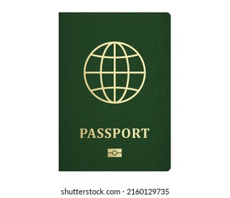 International passport with green cover. Realistic E-passport template. Vector illustration