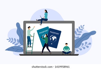 International passport with human concepts, travel vector illustration