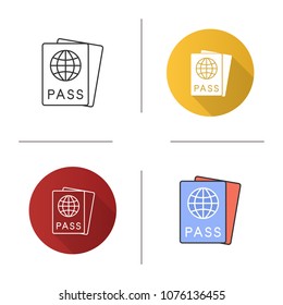 International passport icon. Identity document. Flat design, linear and color styles. Isolated vector illustrations