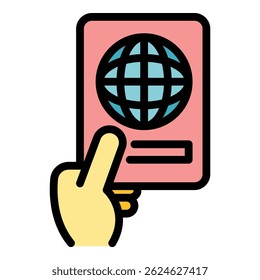 International passport icon. Outline international passport vector icon color flat isolated