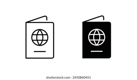 international passport icon Visa Passport book line and flat icons set, editable stroke isolated on white, linear vector outline illustration, symbol logo design style