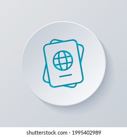 International passport, national document, simple icon. Cut circle with gray and blue layers. Paper style