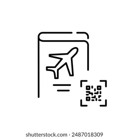 International passport and qr-code. Smart travel id, modern automated check-in. Pixel perfect vector icon