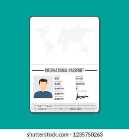 International passport template with photo. Vector illustration