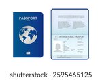 International Passport Template with Sample ID Page for Man and Woman, Blue Cover, Realistic Set