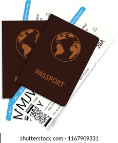 International passports and boarding pass tickets. Realistic design. Vector illustration