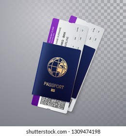 International passports with boarding passes. Vector illustration of identification document with flight tickets isolated on transparent background. Travel or business trip concept - Powered by Shutterstock - Get 15% off with code: PIKWIZARD15