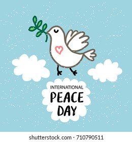 International Peace Day 21 september card with cute dove and olive branch