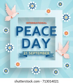International Peace Day background with doves. Vector illustration.