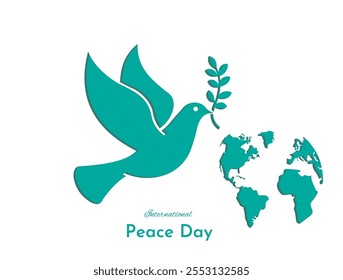 International Peace Day Background Featuring a Dove, Olive Branch, and World Map for Global Harmony Themes