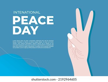 International peace day background on September 21 with peace hand on blue background.