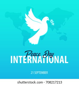 International Peace Day banner. 21 September. Dove with olive branch