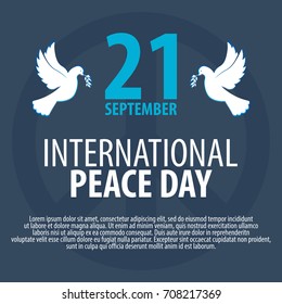 International Peace Day banner. 21 September. Dove with olive branch
