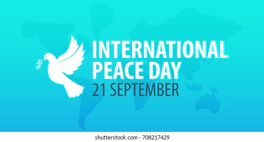 International Peace Day banner. 21 September. Dove with olive branch