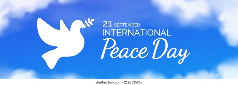 international peace day banner design with  white dove silhouette on sky background vector illustration
