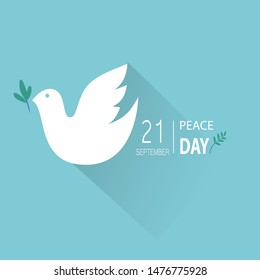 International Peace Day, Bird's silhouette in the sky, Peaceful pigeon isolated on sky background.
