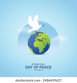 International Peace Day Creative Ads Design. fly and bird vector isolated on Template for background. Peace Poster, vector, 3d, illustration, Sep 21. Important day, Holiday concept.