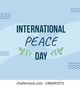 International Peace Day. Peace dove with olive brunch. Love, freedom, faith symbol. 21 September holiday. Peaceful pigeon isolated on sky background. Vector illustration.