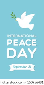 International Peace Day with dove and olive branch. Vector illustration, flat design