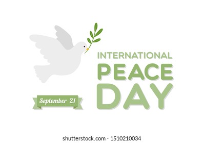 International Peace Day with dove and olive branch. Vector illustration, flat design