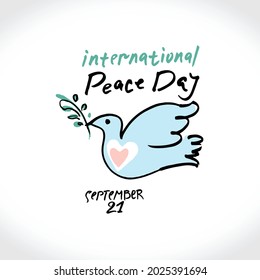 International Peace Day. Dove with olive branch. Painting sketch illustration. Vector template for design