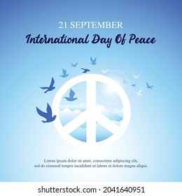 International Peace Day. Peace dove with olive branch.