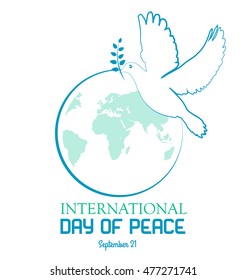 International Peace Day. Peace dove with olive branch. Poster, banner poster